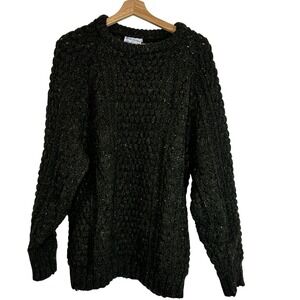 Rita Condron Handloomed Mens Wool Cable Knit Sweater Ireland Speckled Green L